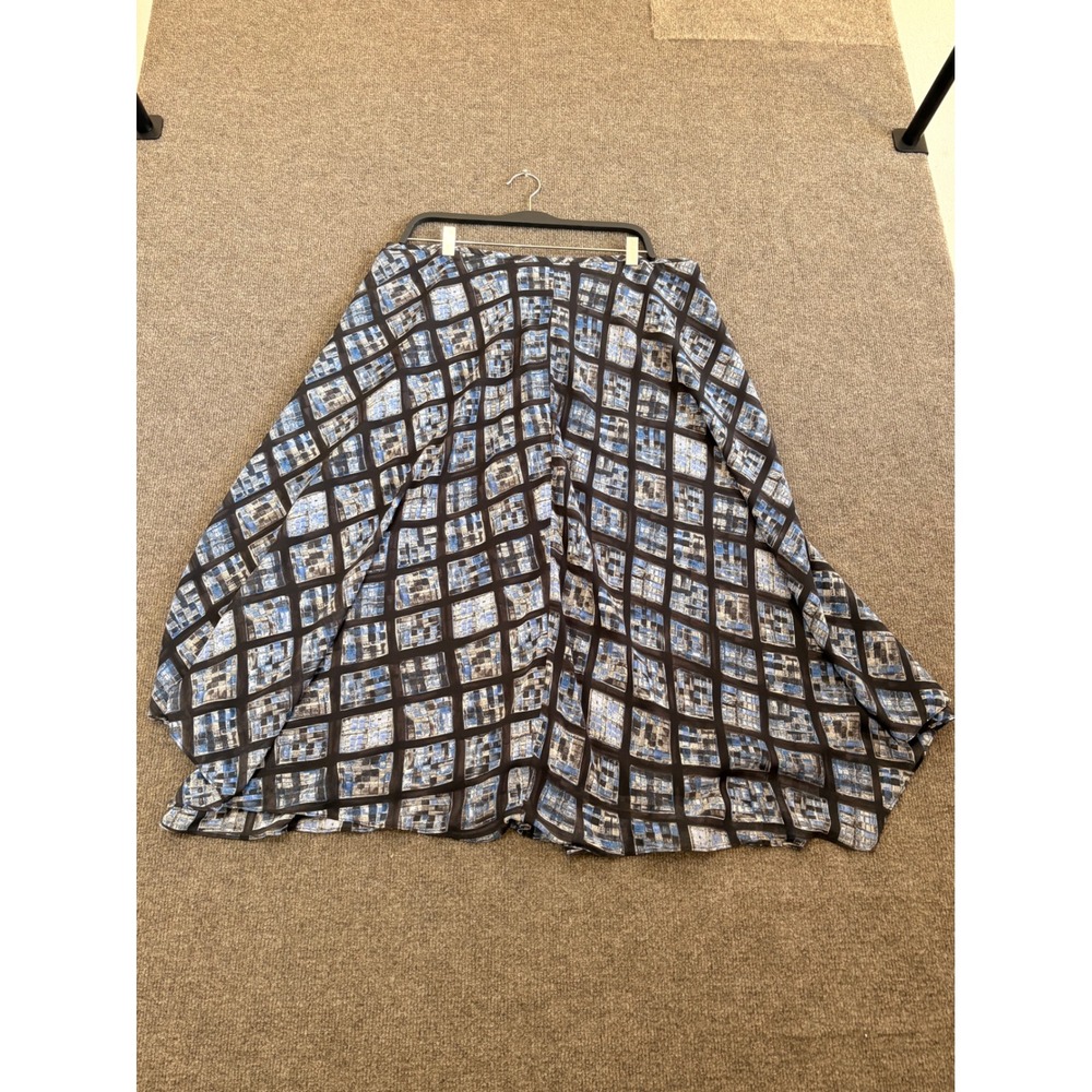 Evan-Picone Women Blue Black Geometric Grid Chiffon A-Line Midi Skirt Size 14